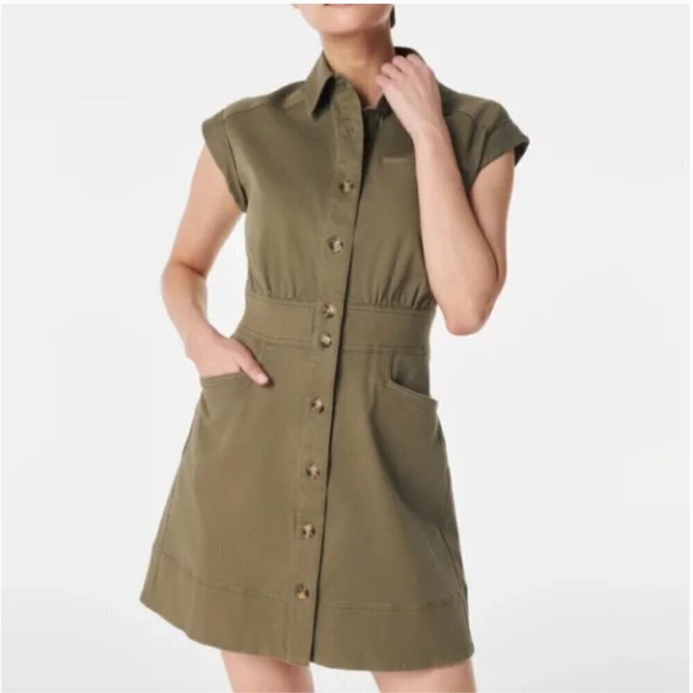 Spanx Stretch Twill Utility Dress in Tuscan Olive womens size 2X sporty NWT